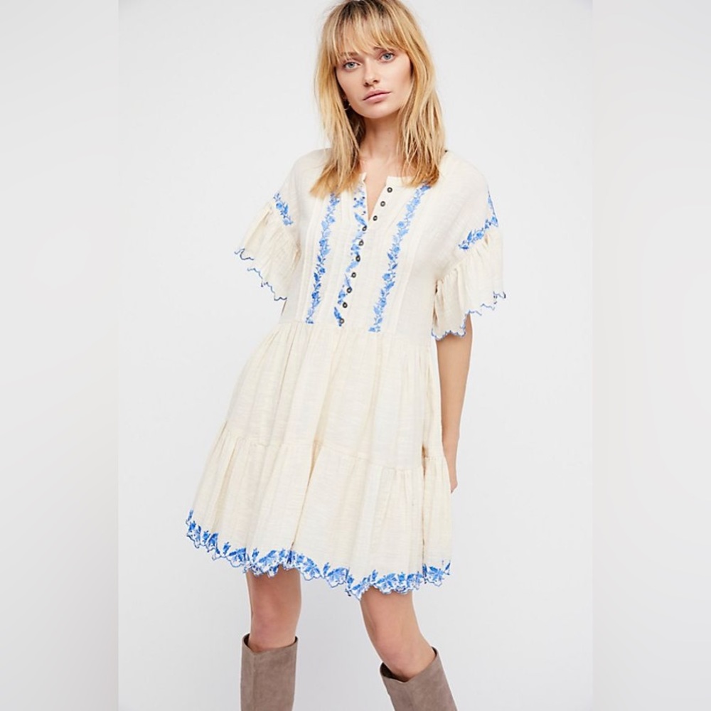 FREE PEOPLE Santiago Embroidered Mini Endless Summer Dress in Ivory